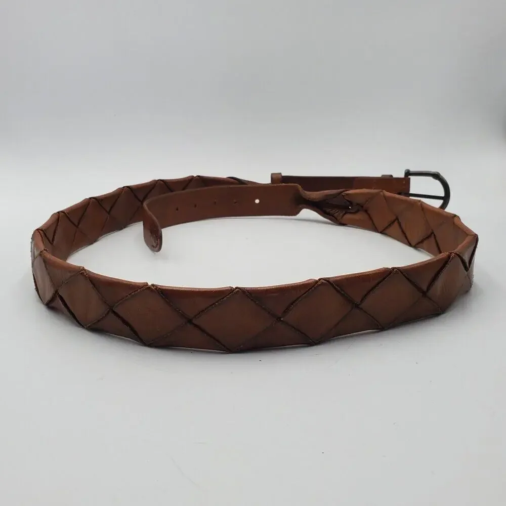 Vintage Woven Leather Belt Brown Adjustable‎ La Franch'e Paris Western European